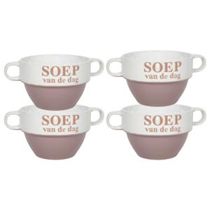 Soepkommen - 4x - Soep van de dag - keramiek - D12 x H8 cm - oud roze - Stapelbaar