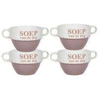 Soepkommen - 4x - Soep van de dag - keramiek - D12 x H8 cm - oud roze - Stapelbaar