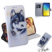 Witte Wolf patroon gekleurde tekening horizontale Flip lederen case voor Galaxy S10 E met houder & card slots & portemonnee