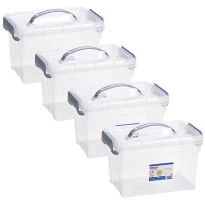 Opslagbox AZUL serie - 4x - met deksel - transparant - 5.7 liter - 28 x 20 x 17 cm - kunststof