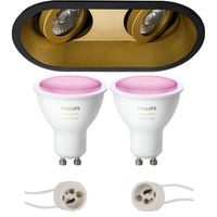 Pragmi Zano Pro - Inbouw Ovaal Dubbel - Mat Zwart/Goud - Kantelbaar - 185x93mm - Philips Hue - LED Spot Set GU10 - White and Color Ambiance - Bluetooth Pragmi Zano Pro - Inbouw Ovaal Dubbel - Mat Zwart/Goud - Kantelbaar - 185x93mm - Philips Hue - LED Spot Set GU10 - White and Color Ambiance - Bluetooth