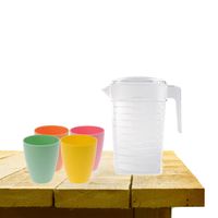 Set van 1x waterkan 1 liter met 4x drinkbekers kunststof gekleurd - Schenkkannen - thumbnail