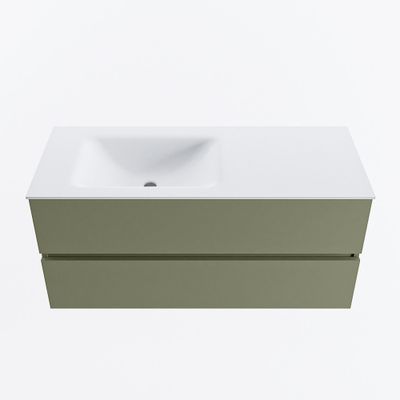 MONDIAZ VICA 110cm badmeubel onderkast Army 2 lades. Wastafel CLOUD links 1 kraangat, kleur Talc.