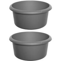 Afwasteil/afwasbak - 2x - 8 liter - grijs - 30 x 30 x 11 cm