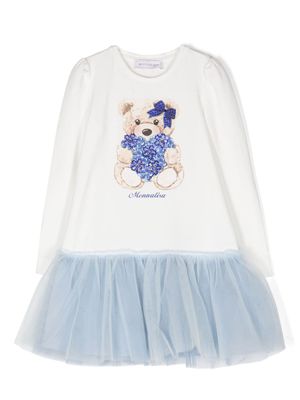 Monnalisa robe en coton à imprimé graphique - Blanc