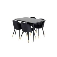 SilarBLExt eethoek eetkamertafel uitschuifbare tafel lengte cm 120 / 160 zwart en 4 Velvet eetkamerstal velours zwart,