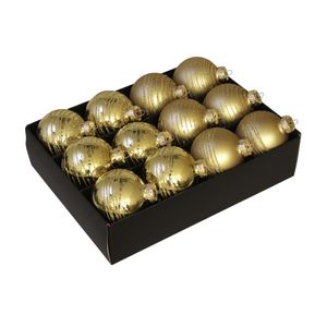 24x stuks luxe glazen gedecoreerde kerstballen goud 7,5 cm