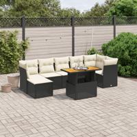 8-delige Loungeset met kussens poly rattan zwart