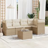 6-delige Loungeset met kussens poly rattan beige