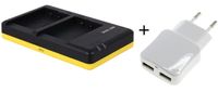 Duo lader voor 2 camera accu's Panasonic DMW-BLC12 + handige 2 poorts USB 230V adapter - thumbnail