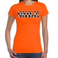 Oranje supporter T-shirt voor dames - voetbalpatroon - oranje - EK/WK voetbal supporter - Nederland - thumbnail