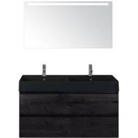 Maxx XL Badmeubelset 120 cm - Black Oak - Wastafel Kube Dubbel Zwart 2 Kraangaten met LED Spiegel