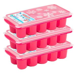 3x stuks Trays met dikke ronde blokken ijsblokjes/ijsklontjes vormpjes 10 vakjes kunststof roze