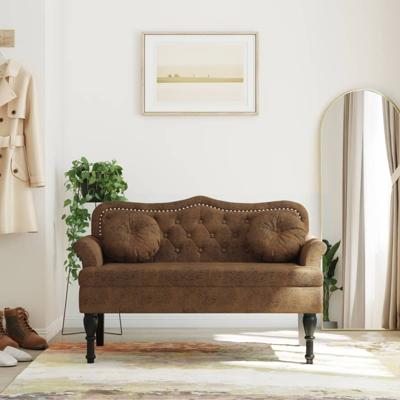 Bankje met kussens 120,5x65x75 cm kunstsudeleer bruin