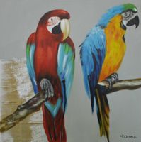 Schilderij - Handgeschilderd - Papegaaien 80x80cm