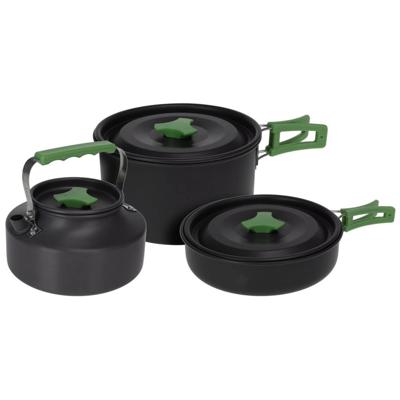 Redcliffs Outdoor Camping pannenset - 3x - aluminium/RVS - zwart/groen - kamperen