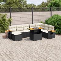 8-delige Loungeset met kussens poly rattan zwart