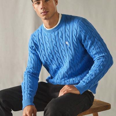 Bon&Bon Jersey de Manga Larga para Hombre en Lana Peinada Verde Azul / XL