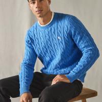 Bon&Bon Jersey de Manga Larga para Hombre en Lana Peinada Verde Azul / XL