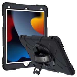 iPad 10.2 2019/2020/2021 Heavy Duty 360-hoes met draagriem - Zwart