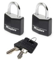 Masterlock 2 x 20mm | 11mm steel shackle, 3mm diam. | 3-pin cylinder | keyed alik | Zwart - 9120EURTBLK