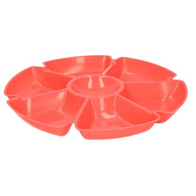 Excellent Houseware Hapjes/chips serveerschaal - oranje - D29 cm - vakjes dienblad - kunststof