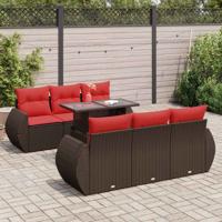 7-delige Loungeset met kussens poly rattan acacia bruin