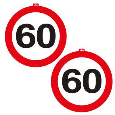 Decoratie verkeersbord 60 jaar - 2x - 47 cm - karton - deurbord - 60e verjaardag versiering