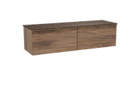 Balmani Forma zwevend badmeubel 180 x 55 cm amerikaans notenhout met Stretto enkel of dubbel wastafelblad in marmer dark emperador, Horizontale symmetrische rechte ribbel