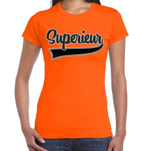 Verkleed T-shirt voor dames - superieur - oranje - foute party - carnaval