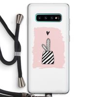 Zwart-wit cactus: Samsung Galaxy S10 Plus Transparant Hoesje met koord