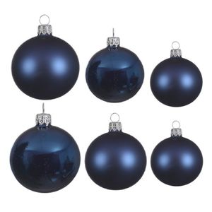 Glazen kerstballen pakket donkerblauw glans/mat 16x stuks diverse maten