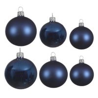 Glazen kerstballen pakket donkerblauw glans/mat 16x stuks diverse maten - thumbnail