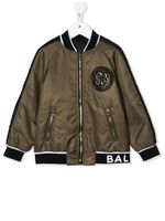 Balmain Kids veste bomber à patch logo - Vert - thumbnail