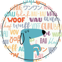 Rond vinyl tapijt van hond en teksten