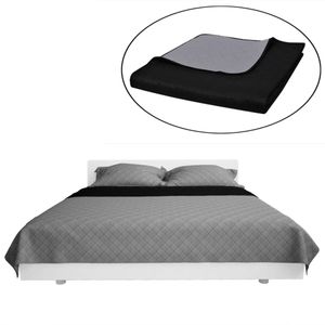 VidaXL Bedsprei gewatteerd dubbelzijdig 230x260 cm zwart/grijs