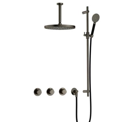 Hotbath Cobber - CB7067 - Inbouw Regendoucheset - Verouderd Ijzer - 2 Stopkranen - Thermostatisch - Plafondbuis 15 cm - Hoofddouche 300 mm - Ronde Handdouche 3 Standen - met M106 - Waterbesparend - V02
