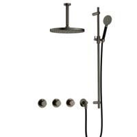 Hotbath Cobber - CB7067 - Inbouw Regendoucheset - Verouderd Ijzer - 2 Stopkranen - Thermostatisch - Plafondbuis 15 cm - Hoofddouche 300 mm - Ronde Handdouche 3 Standen - met M106 - Waterbesparend - V02