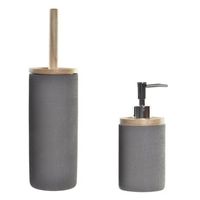 Toiletborstel met houder 38 cm en zeeppompje 300 ml polystone/hout - thumbnail