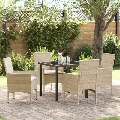 5-Delige Tuinset Met Kussens Beige Poly Rattan