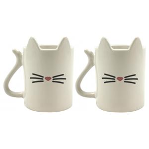 2x stuks Poezen/Katten print thema koffie bekers/mokken porselein wit 350 ml