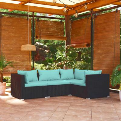 4-delige Loungeset met kussens poly rattan zwart