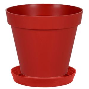 Bloempot Toscane kunststof rood D30 x H26 cm inclusief onderschaal D23 cm