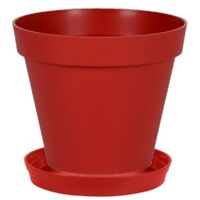 Bloempot Toscane kunststof rood D30 x H26 cm inclusief onderschaal D23 cm