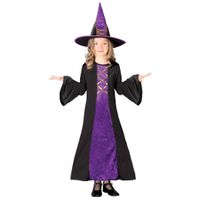 Paarse heksen jurk halloween kostuum kinderen 140-152 (10-12 jaar)  - - thumbnail