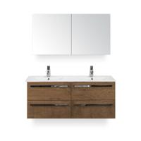 Seville Badmeubelset 120 cm - 4 laden Tabacco - Keramische Wastafel Wit Enjoy - met Spiegelkast