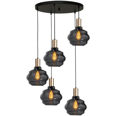 Masterlight 5-lichts vide hanglamp - goud -Porto met Ball smoke glazen - Ø 24cm - 2712-05-02-50-5-3
