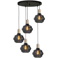 Masterlight 5-lichts vide hanglamp - goud -Porto met Ball smoke glazen - Ø 24cm - 2712-05-02-50-5-3