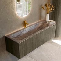 Badmeubel Mondiaz Kurve-Dlux | 145 cm | Meubelkleur Shadow | Wastafelkleur Oza | Solid surface | Wasbak linker zijde spoelbak | 1 kraangat