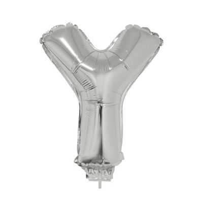 Zilveren opblaas letter ballon Y op stokje 41 cm